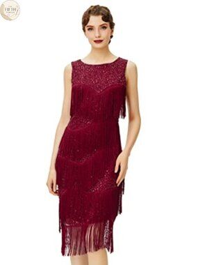 Sequin Fringe Flapper Dress 1920s Gatsby Midi Party Formal